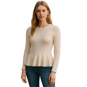 CO. Essentials Merino Wool Sweater Small Cream Soft Ruffle Feminine Preowned